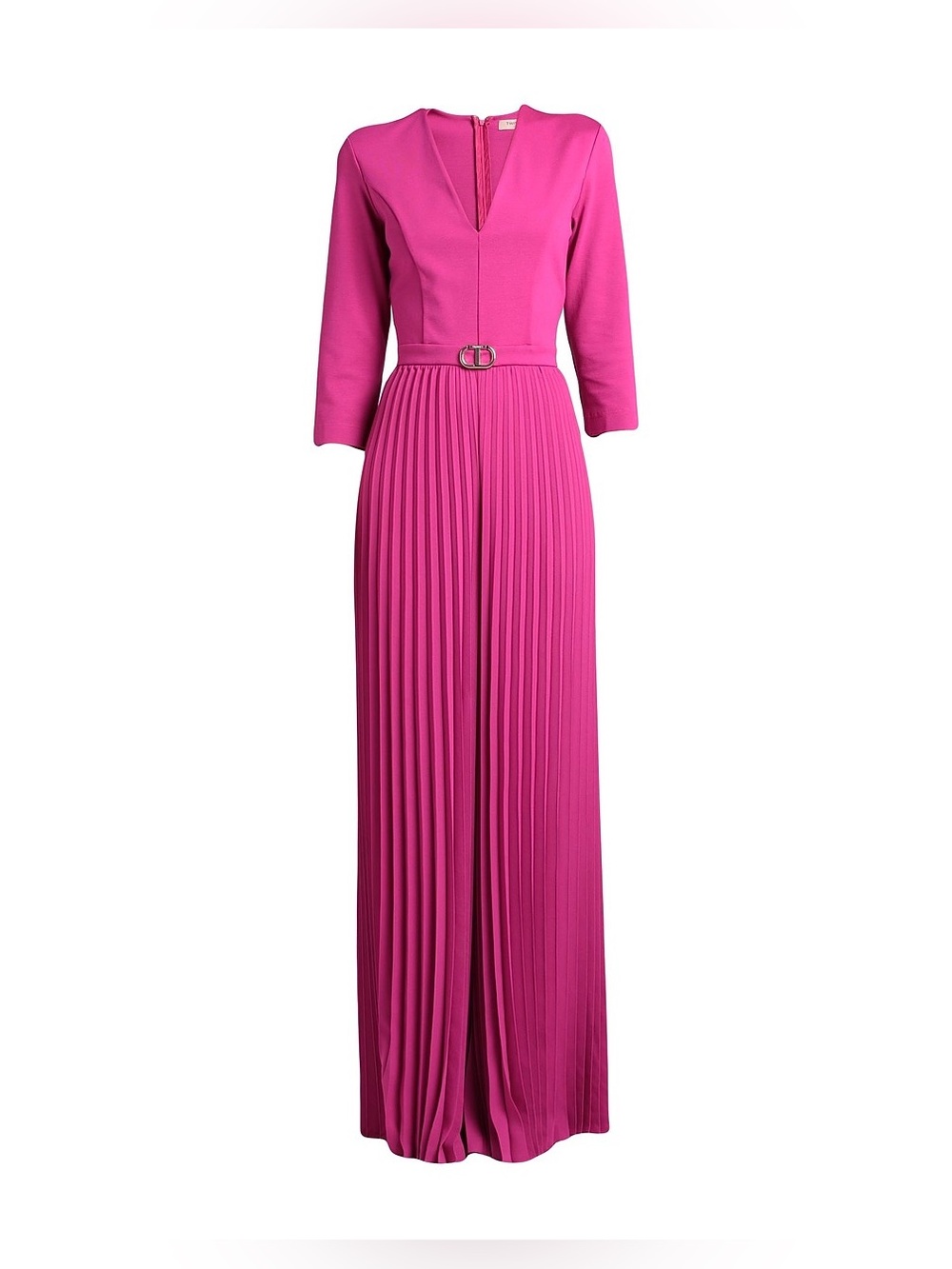 NWT - TwinSet Fuchsia Pleated Maxi Jumpsuit with Gold Slim Belt 3/4 Sleeve